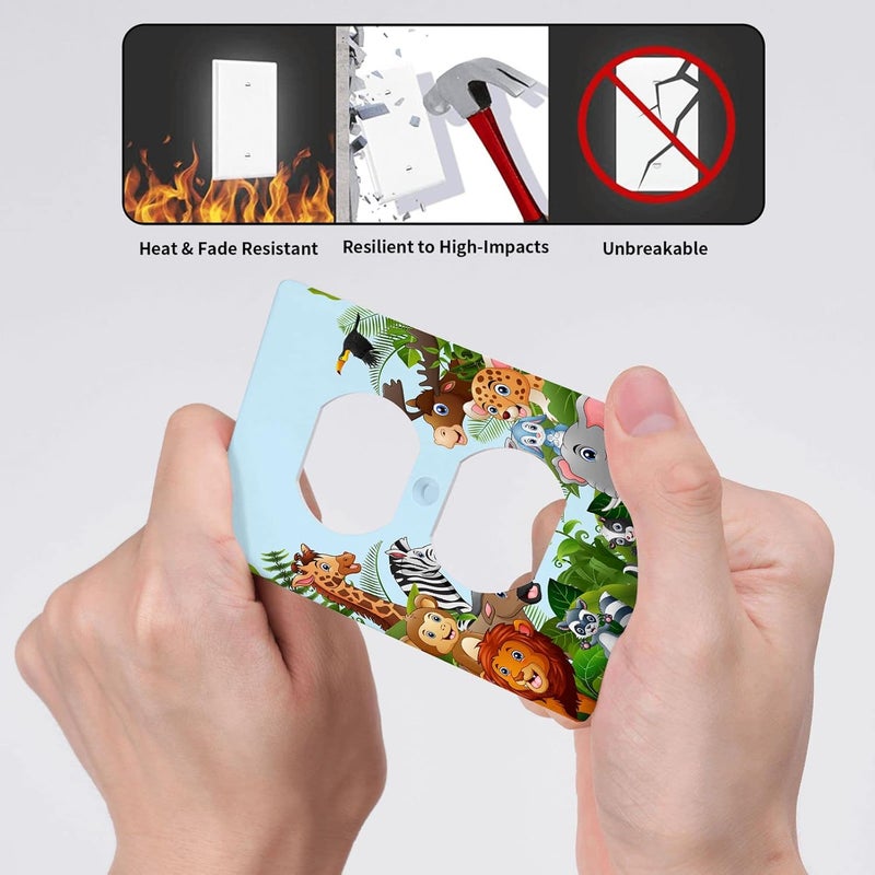 Czrouz Cartoon Forest Animals 1 Gang Duplex Light Switch Cover, Cute Elephant Giraffe Lion Outlet Covers Wall Plate Decorative Electrical Receptacle Faceplate for Kitchen Bathroom Home Art Wall Panel Decor - Image 4